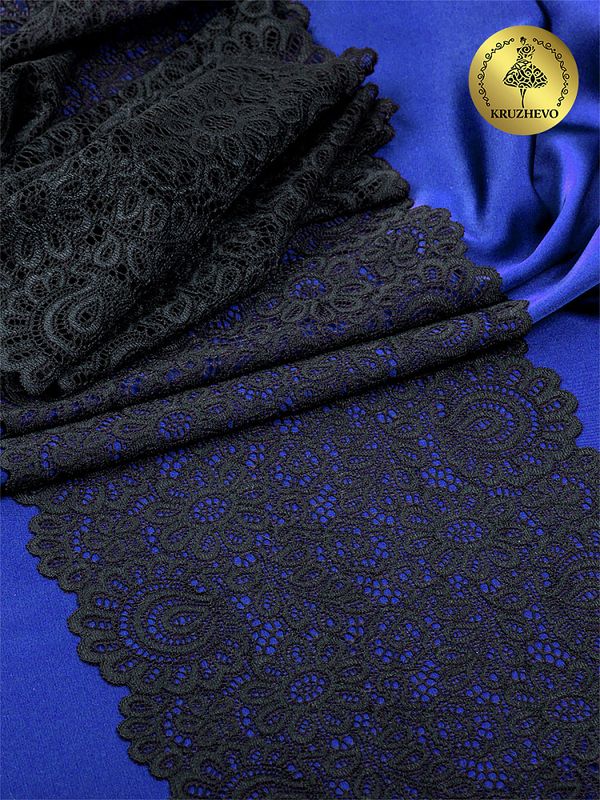 Кружево бельевое эластичное 205 мм / 3 м, TBY.YSTL00839, цв.02 черный, Kruzhevo