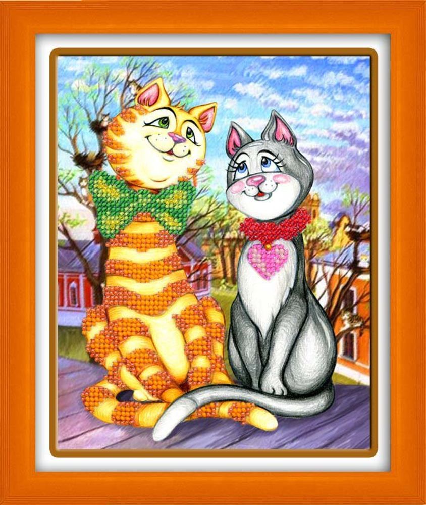 Набор для вышивания бисером Паутинка, Кошки-Матрешки 14х18 см