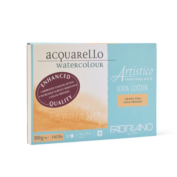 Альбом для акварели Artistico Traditional White 300 г/м², A6, 12х18 см, склейка с четырех сторон 25 л, среднезернистая, Fabriano, 19011218