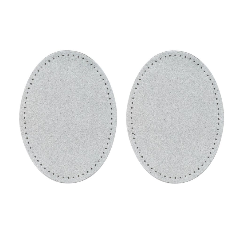 Заплатки пришивные из замши овал 8х10.9 см, с перфорацией, 2 шт, 100% кожа, 25 серо-белый, 59124