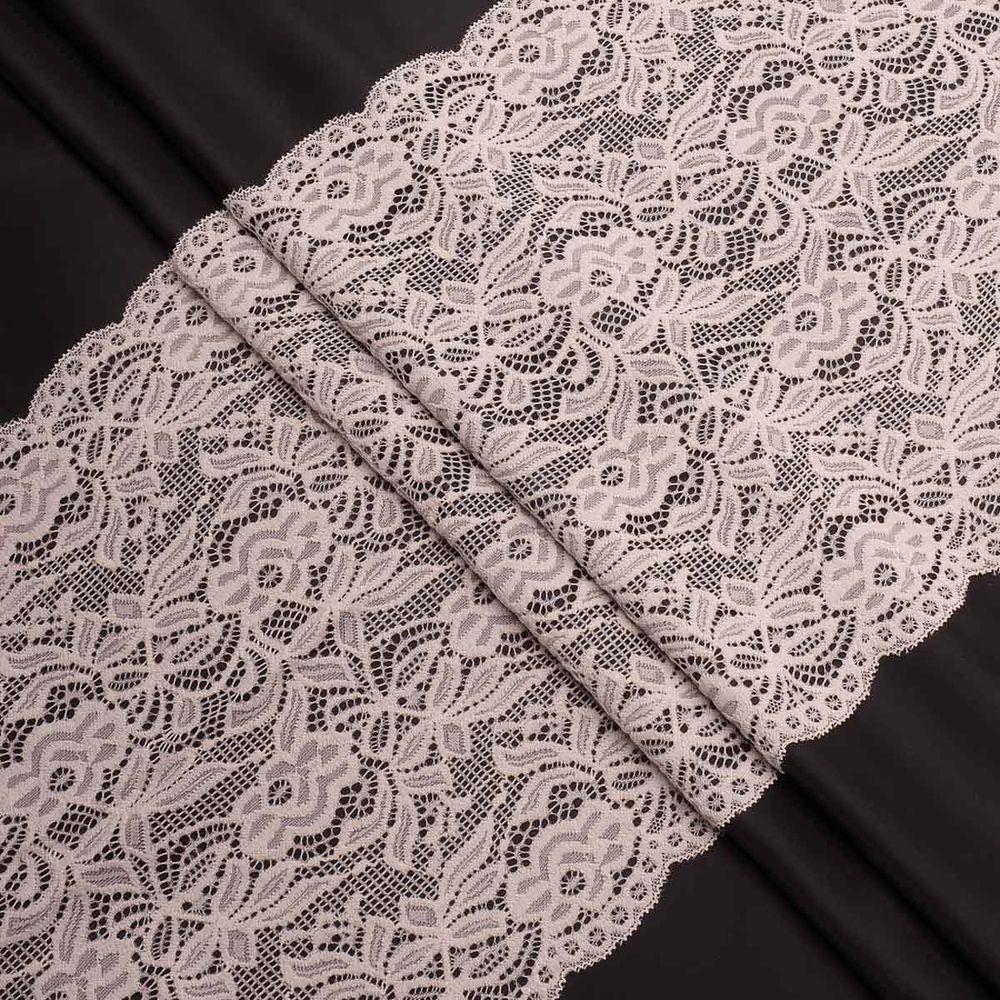 Кружево бельевое эластичное 300 мм / 3.4 метра, цвет молочный