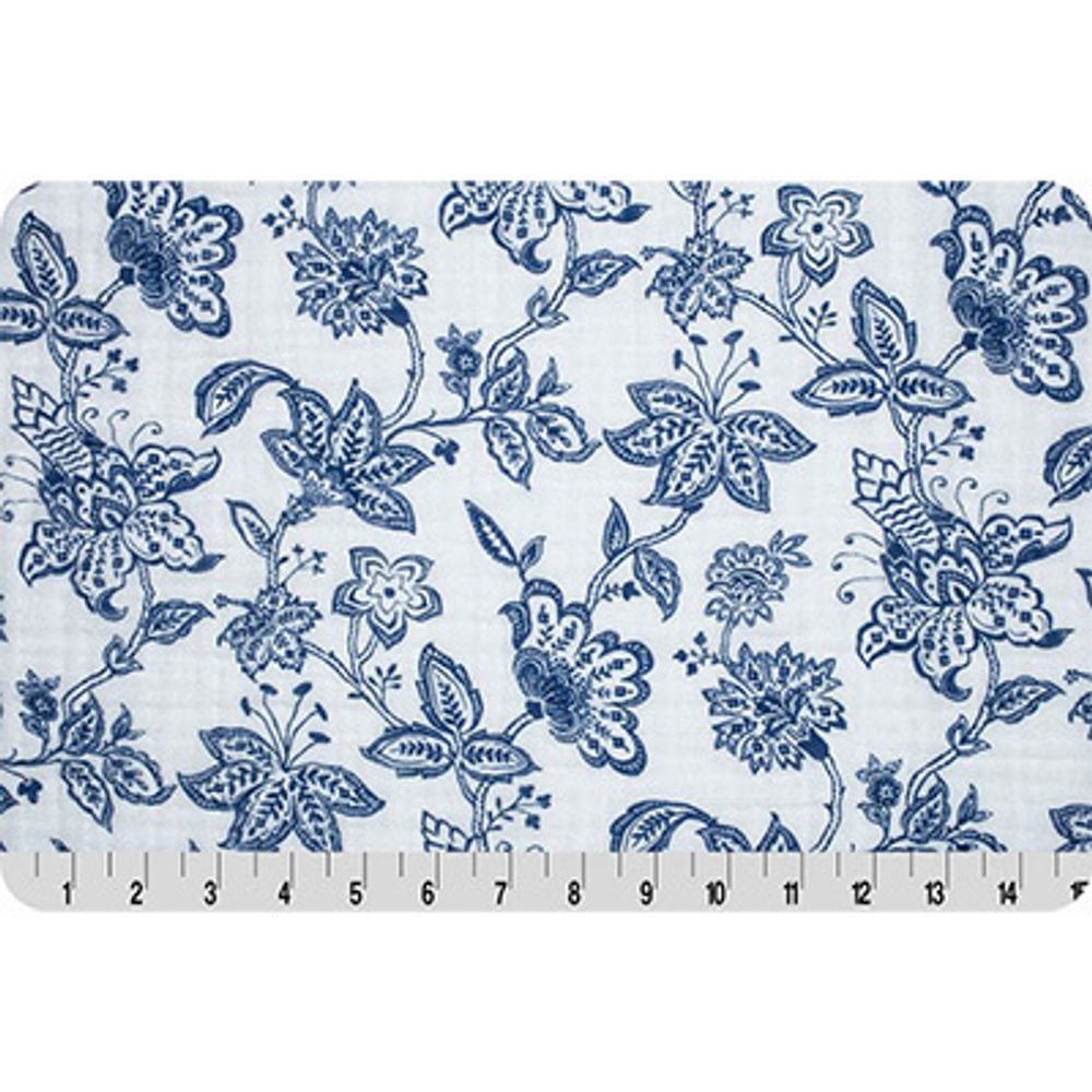 Ткань для пэчворка Peppy Embrace (марлевка), отрез 100х125 см, 120 г/м², garden toile cobalt, Shannon Fabrics