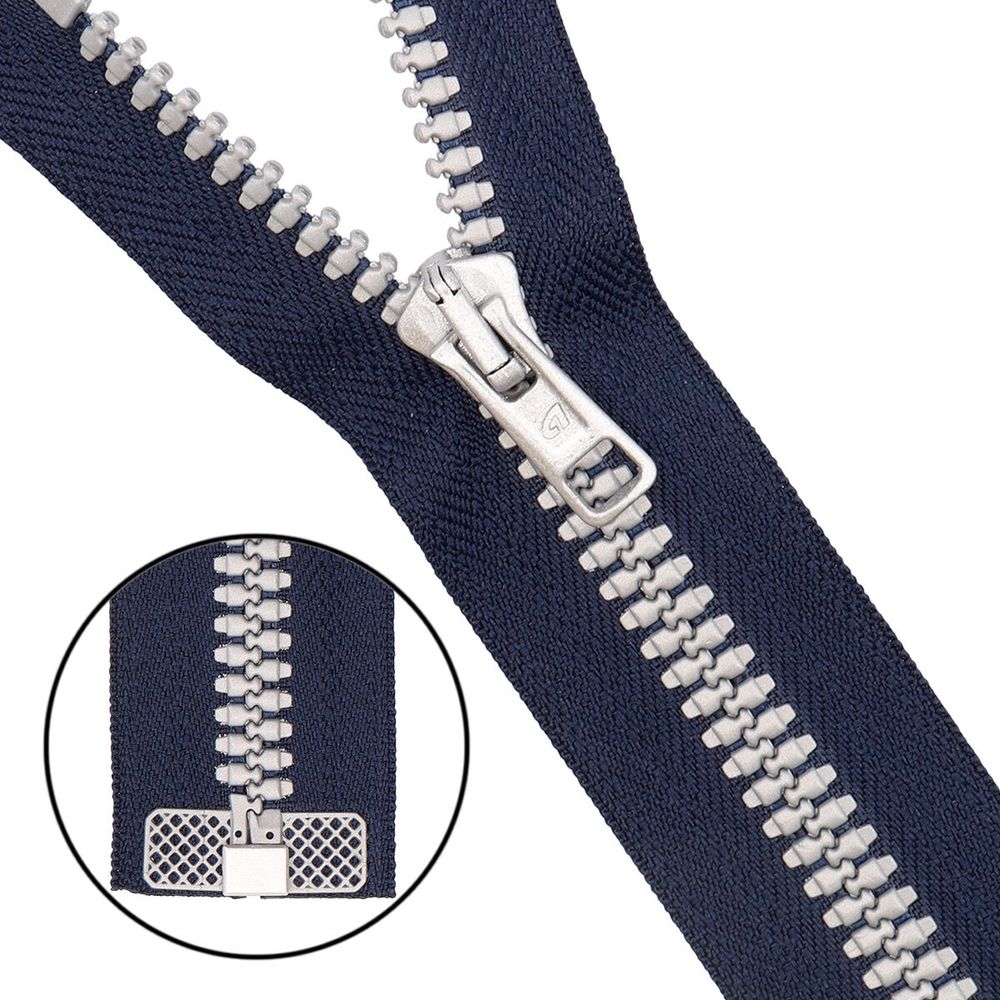 Молния трактор Arta Т6 (6 мм) 1 зам., разъем., 70 см, 2076 DECOR, 044 т.синий/991 алюминий, 5 шт