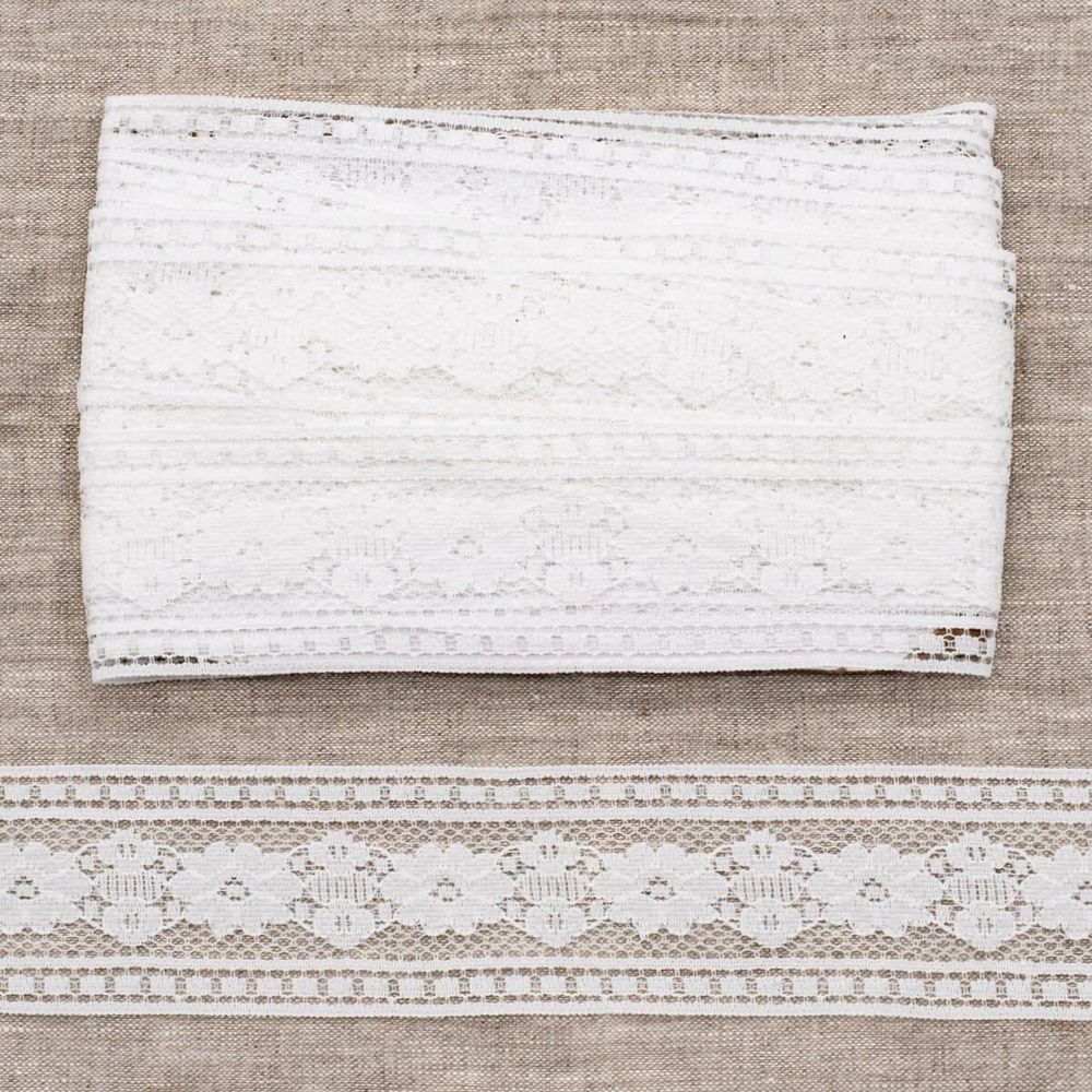 Кружево на сетке 52 мм, 6,8 м ±4 см, WL-85, белый