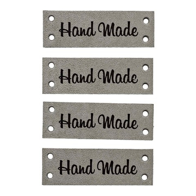 Бирка кожаная пришивная "Hand Made" 1,4х4см, уп.4 шт (светло-серый)