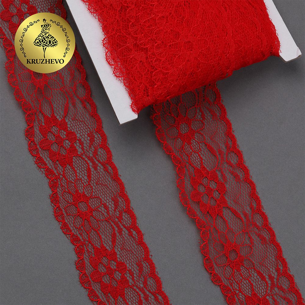 Кружево отделочное в стиле "трикотаж" 40 мм, диз. 281, цв.03 красный, уп. 27,4 м