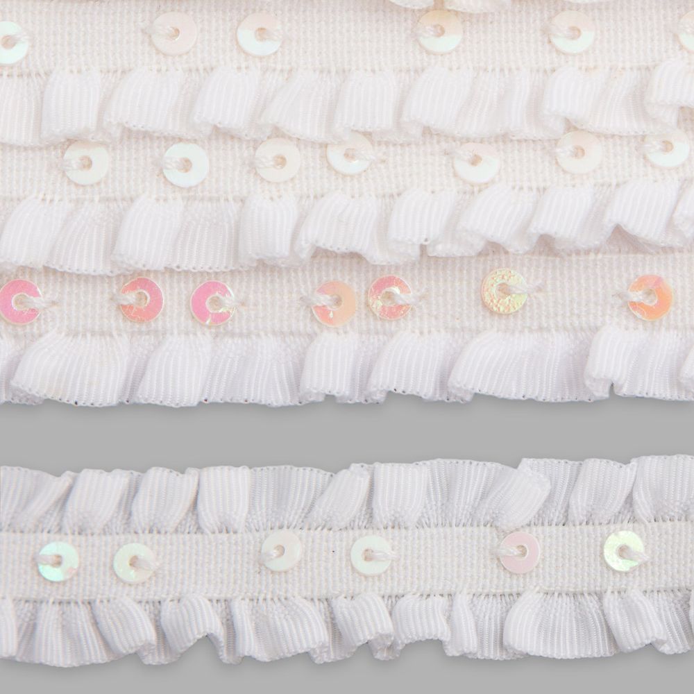 Резинка декоративная с пайетками 13.0 мм / 1 метр, белый, W-035