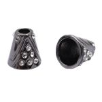 Наконечник для шнура металл колокол со стразами ⌀3,5/8 мм, 11х11 мм (чер.никель), 20 шт