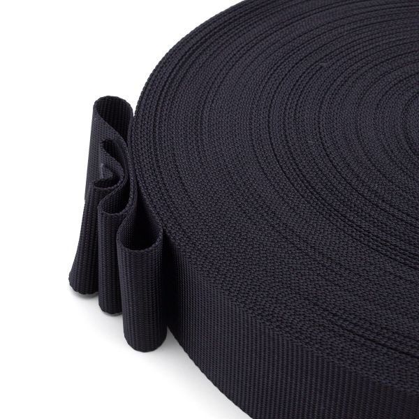 Стропа (ременная лента) 40 мм / 50 метров, толщ. 1.0 мм, [26.3 г/пог.м], 100% п/э, 005 черный