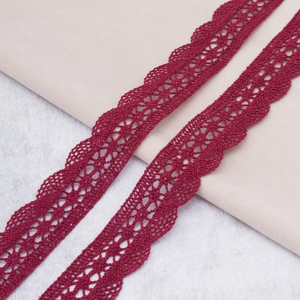 Кружево вязаное (тесьма) 27 мм / 10 метров, хлопок, F178 бордо