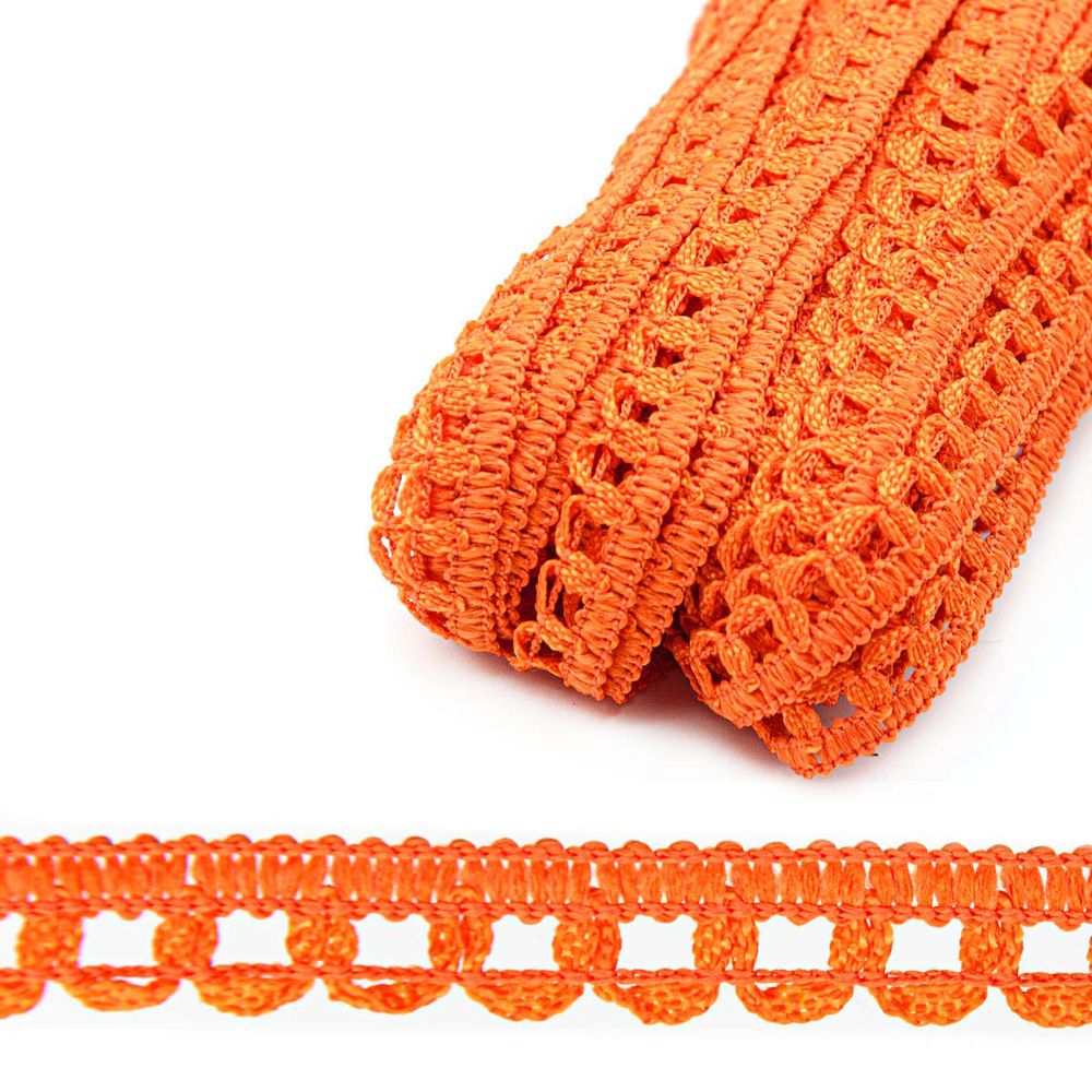 Кружево вязаное (тесьма) 10 мм / 25 метров, рис.9441 (оранжевая) С3805Г17
