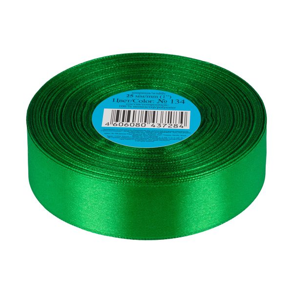 Лента атласная 1-сторонняя 25.0 мм / 33±2 метра, 134 зеленый, Gamma