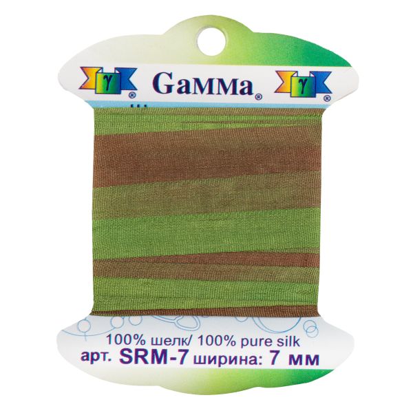 Лента (тесьма) шелковая 7.0 мм / 9.1±0.5 метров, M133 св.зеленый/коричневый, Gamma SRM-7