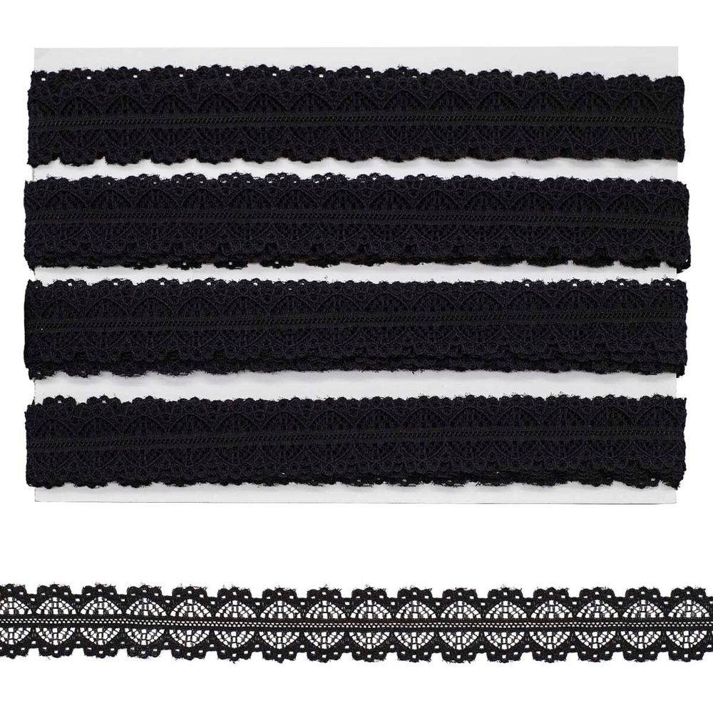 Кружево гипюр (плетёное) 22 мм, сетка, черный, 13.71 м