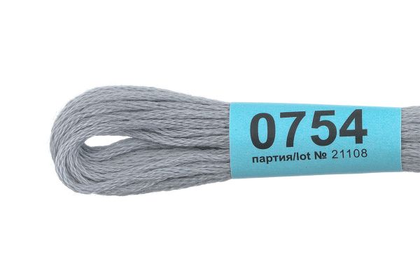 Мулине Gamma 100% хлопок, цв.0754 серо-голубой, 24 мотка по 8 метров