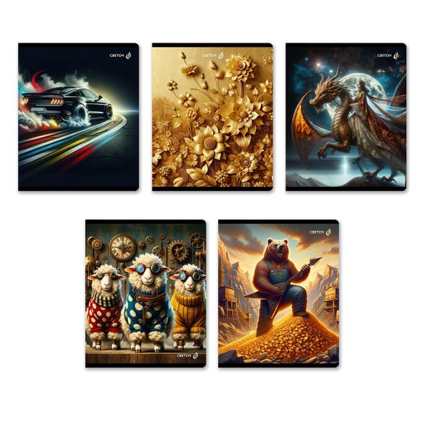 Тетрадь ученическая общая, A5+ 96 л. на скобе 65 г/м², белизна 100 %, 5 шт, клетка, 01118 Микс-В своей стихии, Светоч Т91