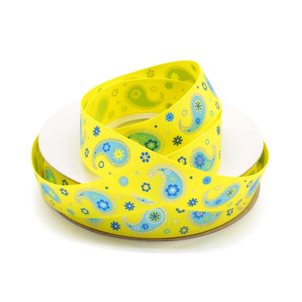 Лента репсовая (в рубчик) PREMIUM Огуречный принт 20 мм, 22,5м (525 желтый)