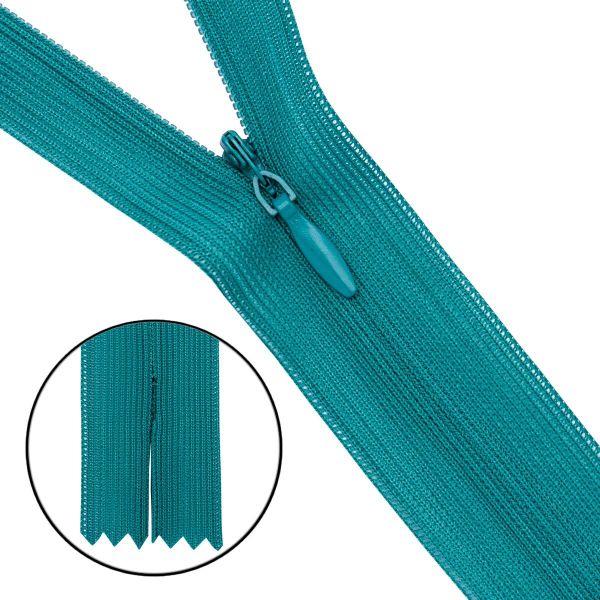 Молния потайная (скрытая) Т3 (3 мм) 1 зам., н/раз., 50 см, нейлон, F257 бирюзовый, 10 шт