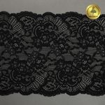 Кружево бельевое эластичное 190 мм / 10 м, 6392, цв.02 черный, Kruzhevo