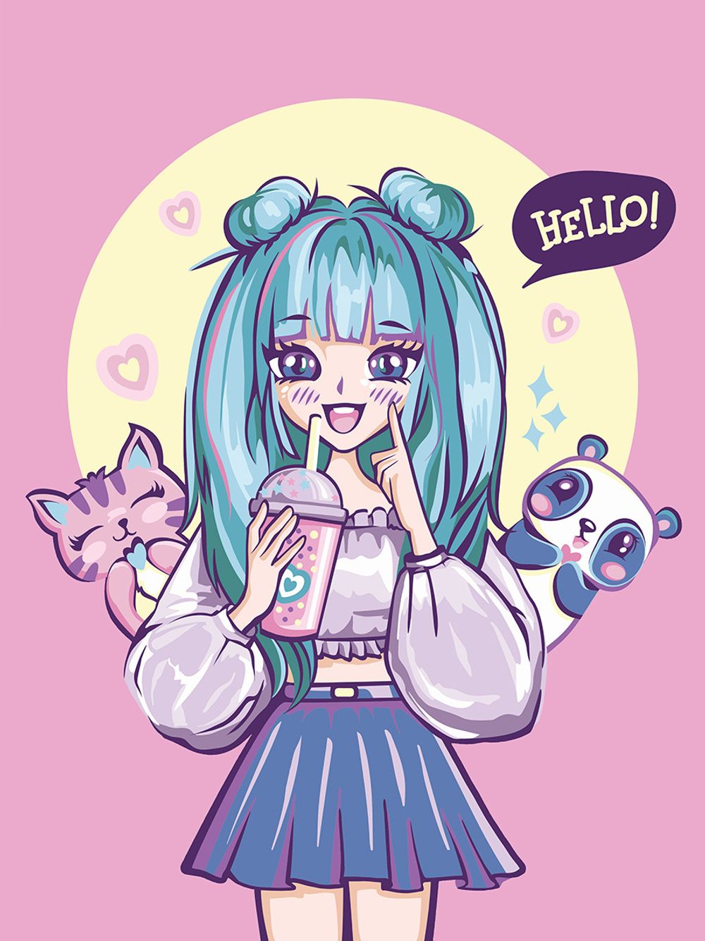 Картина по номерам Фрея, на картоне Девочка в стиле аниме, 40х30 см