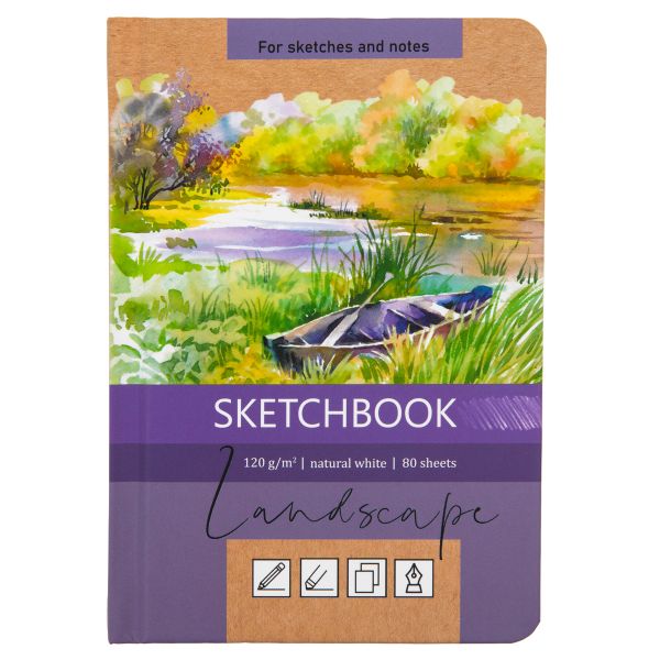 Скетчбук 120 г/м², 120 г/м², 14.8х10.4 см, сшивка 80 л, 02 крафт, Аква-колор IZO-BK-1015