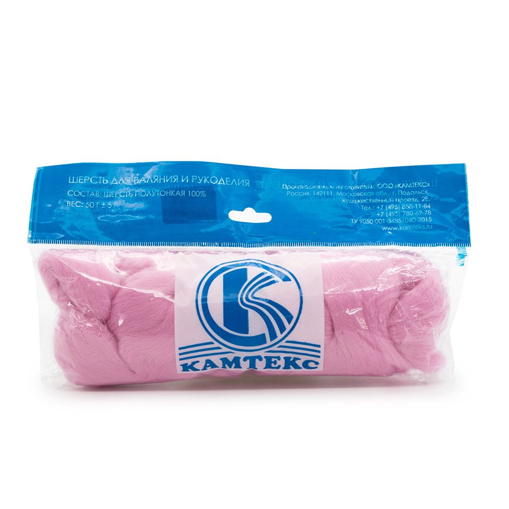 Лента для валяния полутонкая, 100% шерсть, 50гр Камтекс, цв.055 св.розовый
