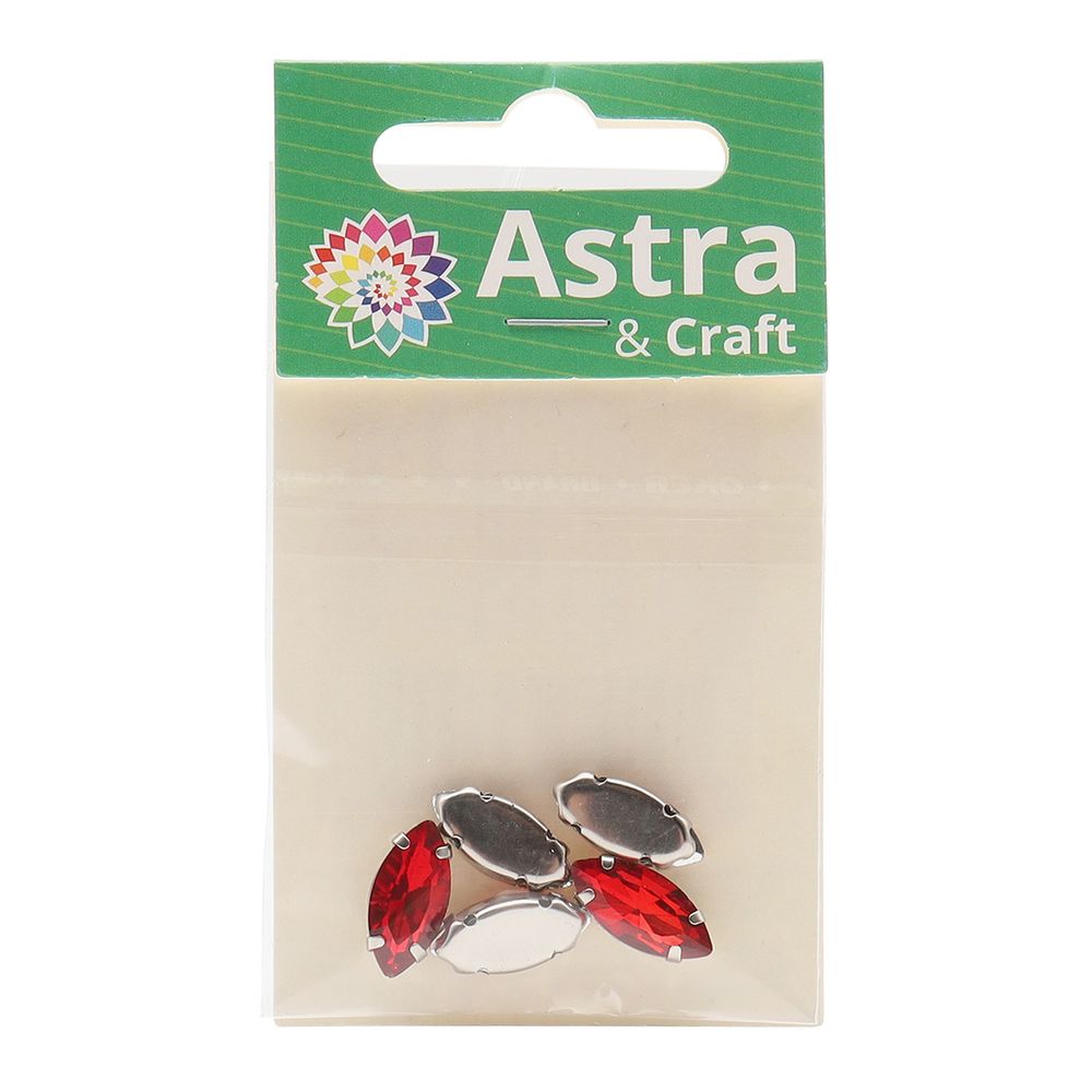 Хрустальные стразы в цапах формы миндаль, красный 7х15 мм, 5 шт, МЦ006НН715