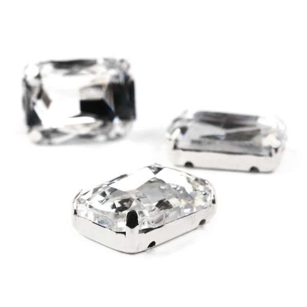 Хрустальные стразы в цапах прямоугольные (серебро) белый 13х18мм, 3 штук Astra&Craft, ПЦ001НН1318