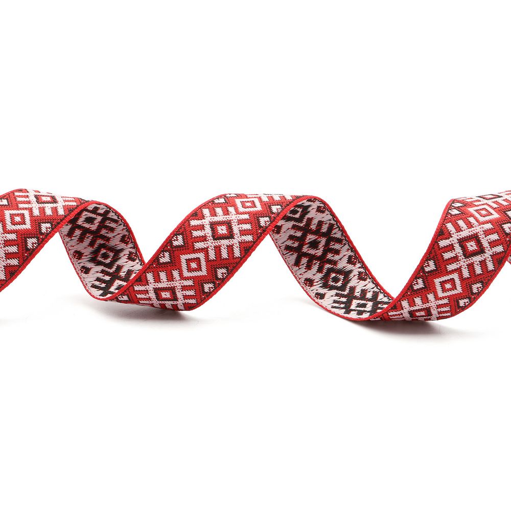 Лента (тесьма) жаккардовая 24.0 мм / 25±1 метров, рис. 9474, красный/белый, С1852Г17