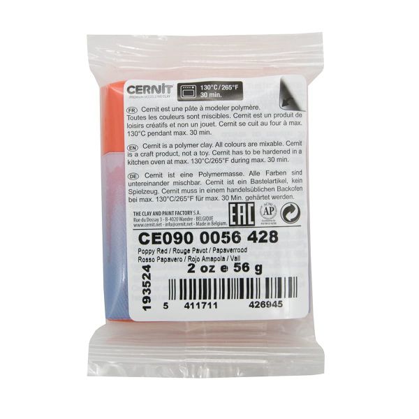 Полимерная глина Cernit №1 запекаемая, классическая 56-62 гр, 428 красный мак