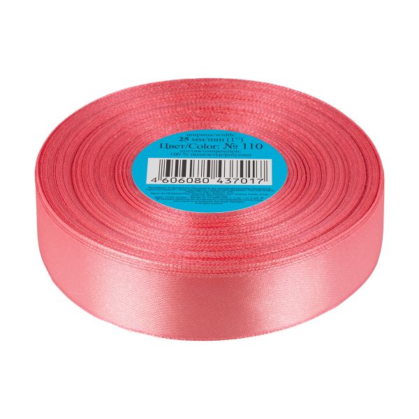 Лента атласная 1-сторонняя 25.0 мм / 33±2 метра, 110 розовый, Gamma