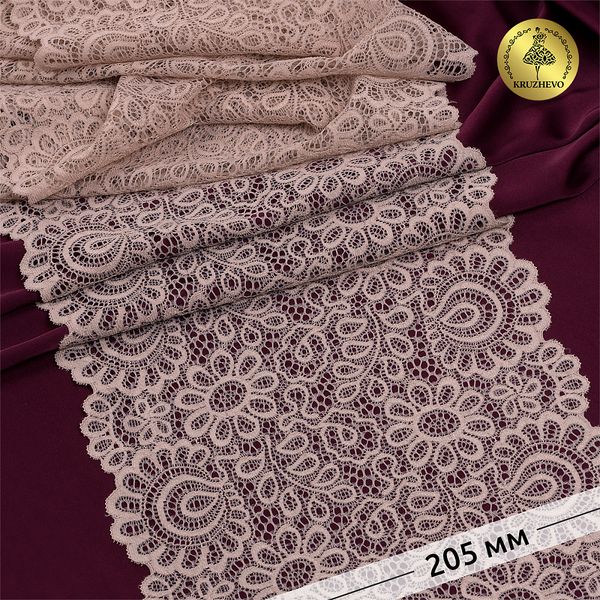 Кружево бельевое эластичное 205 мм / 25 м, YSTL00839, цв.168 серебристый пион, Kruzhevo