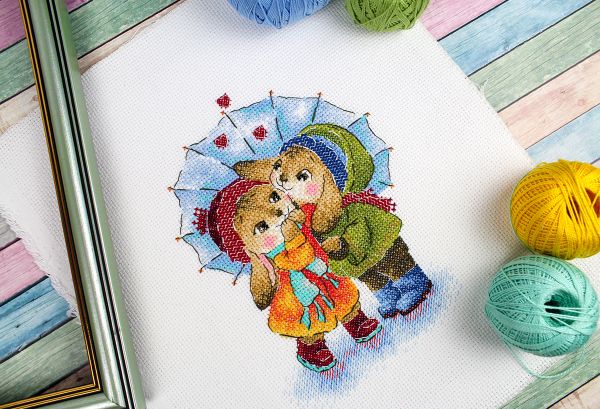 Набор для вышивания нитками МП Студия М-778, Двое под зонтом, 18х13 см
