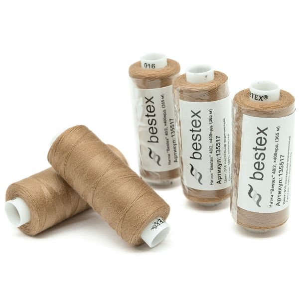 Нитки швейные бытовые Bestex 40/2, 365 м (400 ярд) / 10 кат., 016 пастельно-коричневый