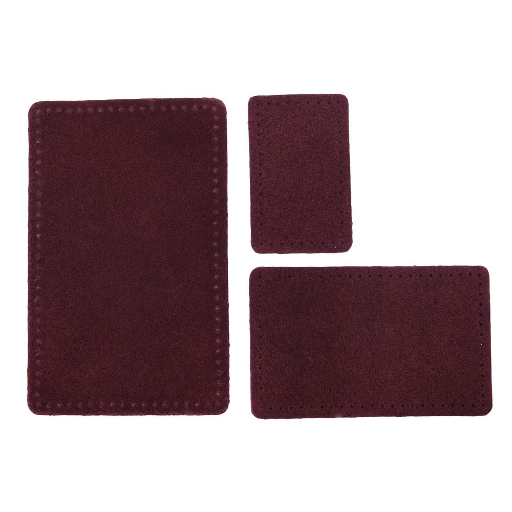 Набор заплаток пришив. из замши, прямоуг-к 4х6,4см, 6х9,6см, 8х12,7см, с перфорацией, 3 шт (31 бордовый), 59403