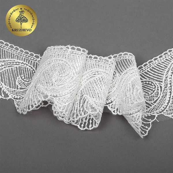 Кружево на сетке 70 мм, 2107 цв.белый уп.13.71м, Kruzhevo