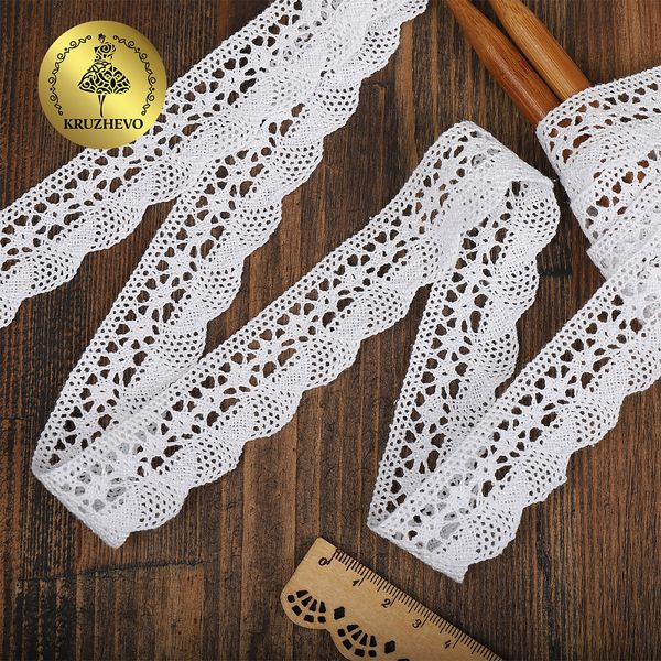 Кружево вязаное (тесьма) хлопковое 17 мм / 10 метров, TBY.1005, 01 белый, Kruzhevo