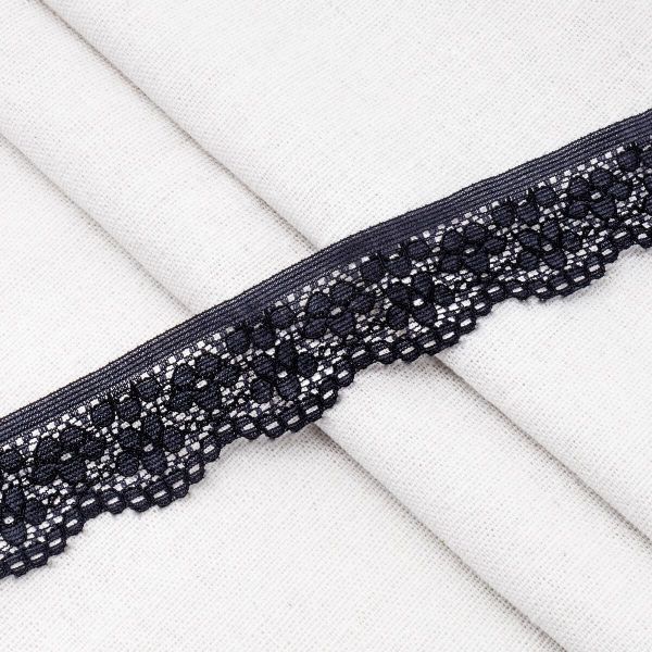 Кружево эластичное (стрейч) 25 мм / 50 метров, черный ирис, К009.025