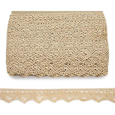 Кружево вязаное (тесьма) хлопковое 30 мм / 25 метров, одностор. (02 бежевый)