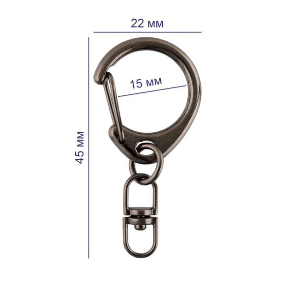 Карабин металл 15.0 мм (45х22 мм), 10 шт, 06 черн.никель, Gamma GH 114/15/10