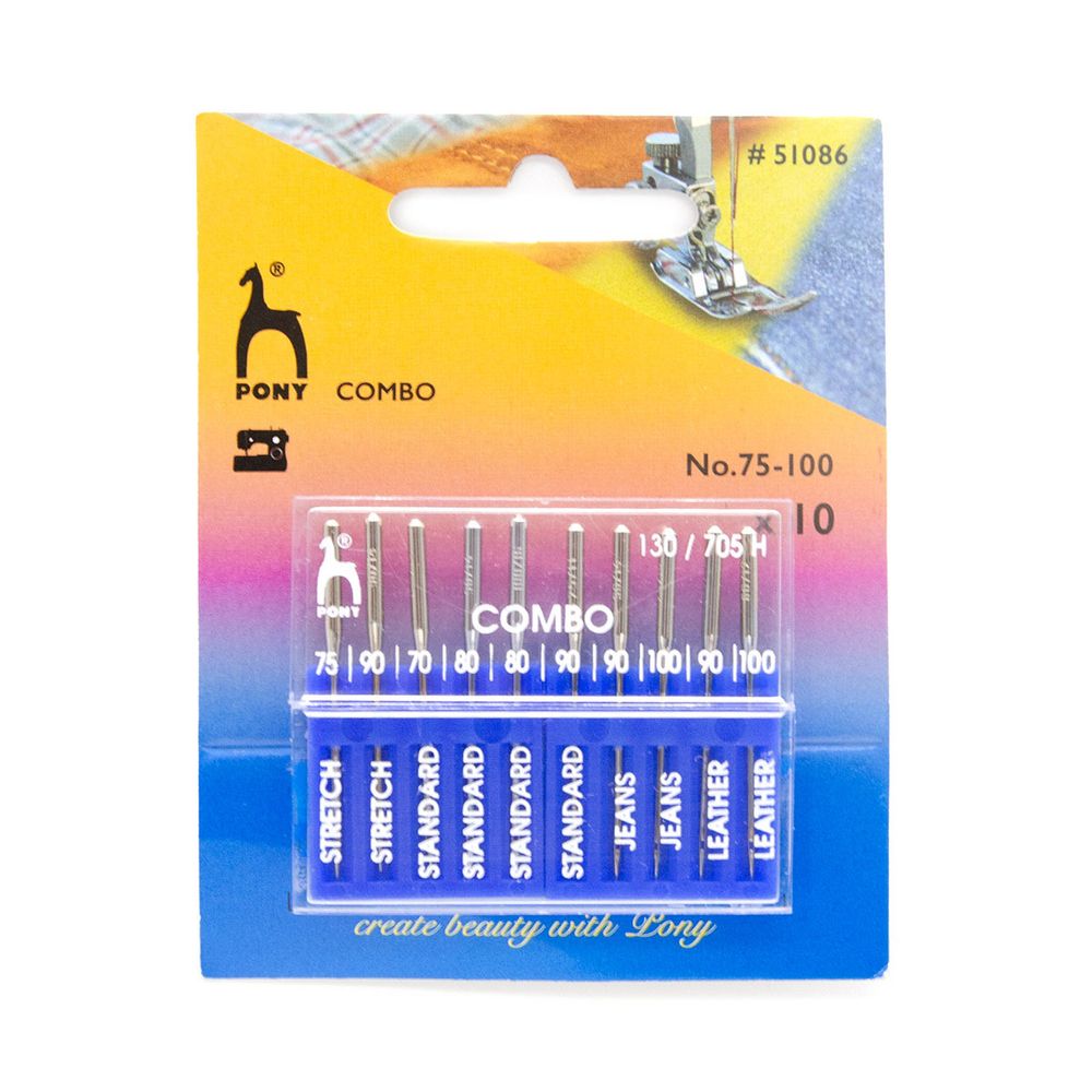 Иглы для швейных машин набор 130/705 H, №75-100, Combo, 10 игл, Pony