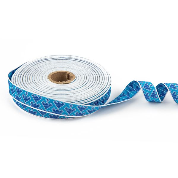 Лента (тесьма) жаккардовая 18.0 мм / 25±1 метров, белый-синий-бирюзовый, Gamma С3771Г17 рис.9699