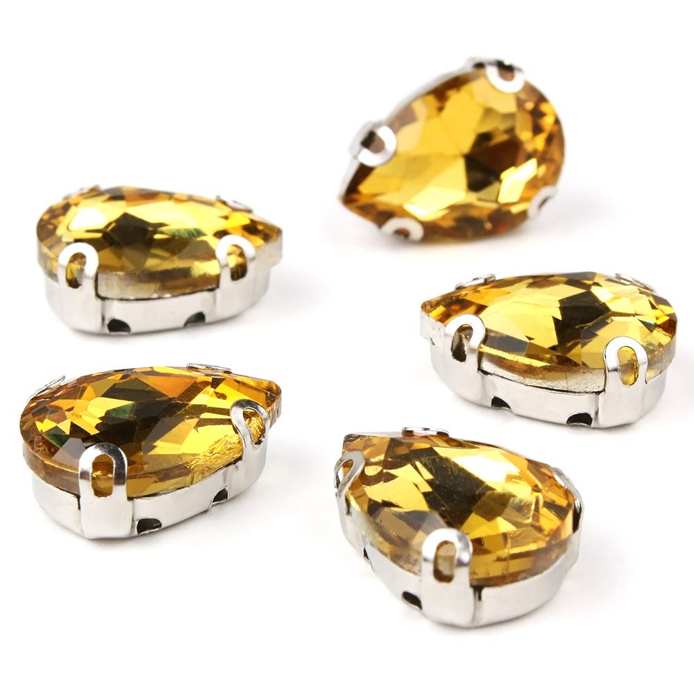 Хрустальные стразы в цапах формы капля, желтый 10х14 мм, 5 шт., АЦ004НН1014