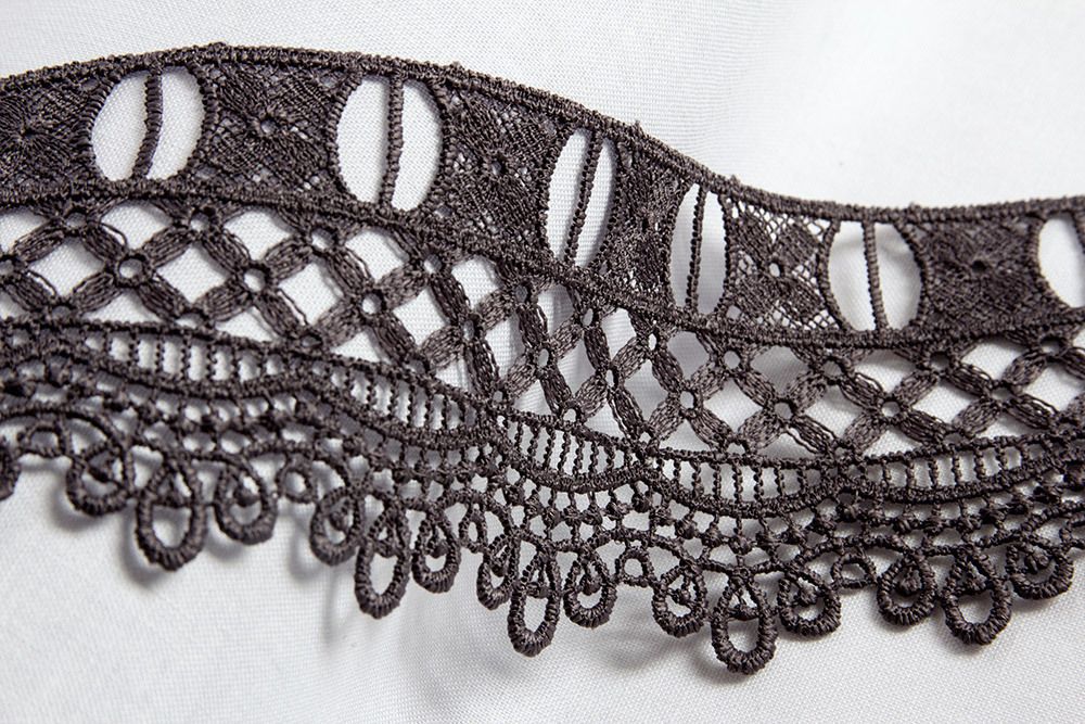 Кружево гипюр (плетёное) 62 мм / 10 м, серый, Gamma GGM-6201