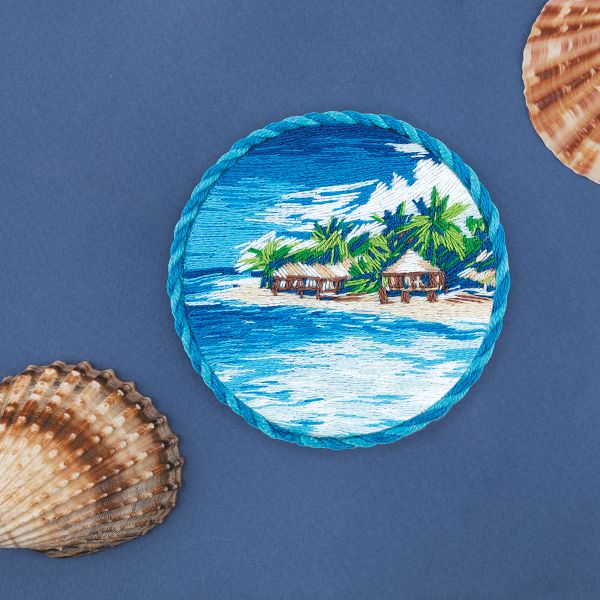 Набор для вышивания нитками Panna Живая картина JK-2298, Брошь. Море, 5.5х5.5 см