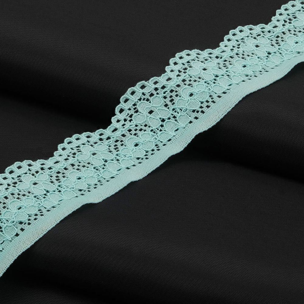 Кружево эластичное (стрейч) 25 мм / 50 метров, голубой, К009.025