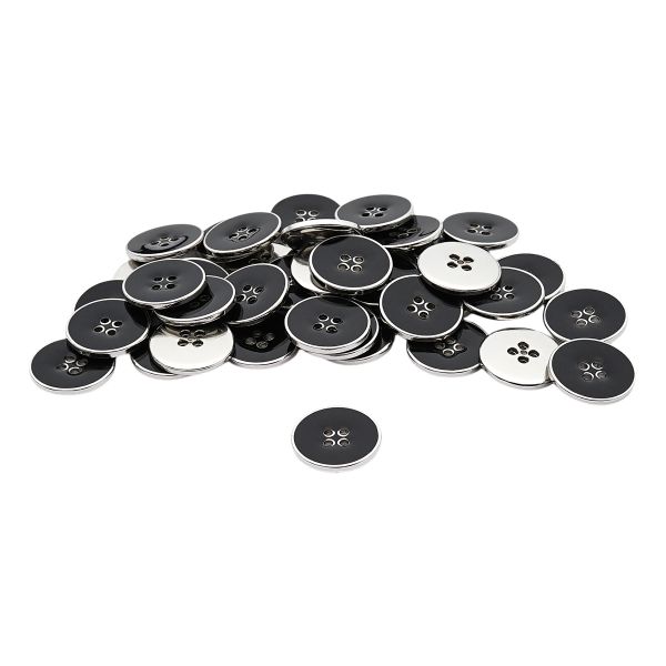 Пуговицы 4 прокола 28L (18мм), пластик (Black/S черный с серебром), RBz-93, 36 шт
