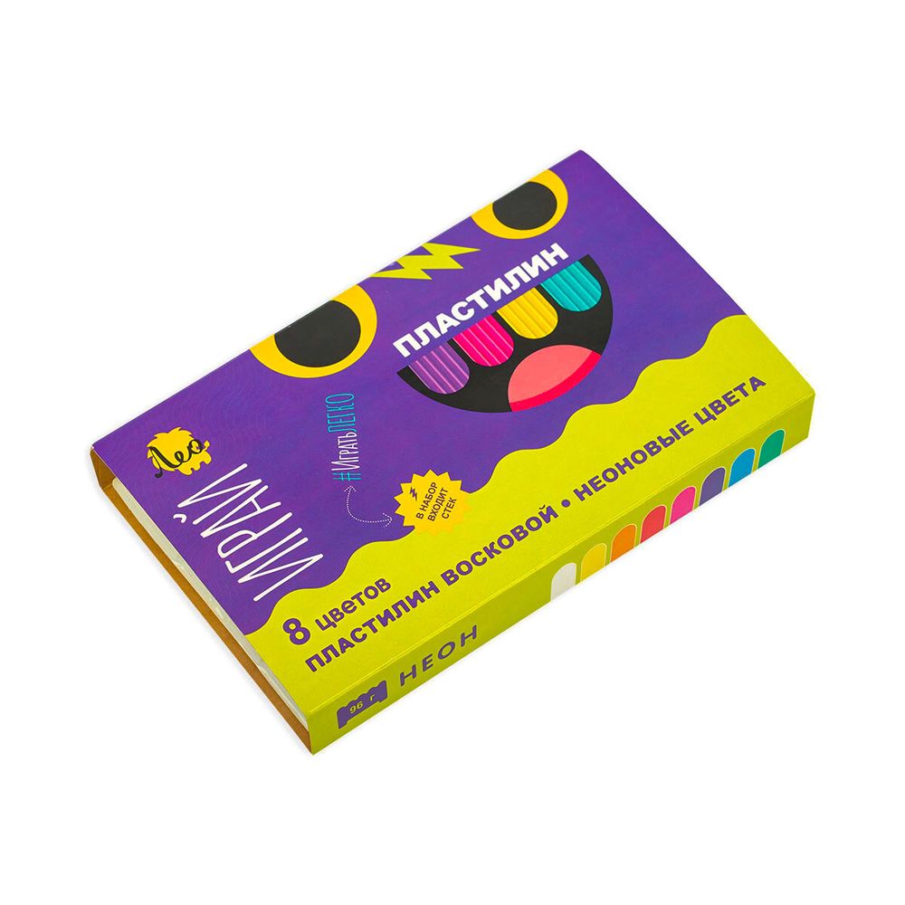 Пластилин восковой Неоновые цвета 96 г, 8 цв, Лео LPMCF-0108