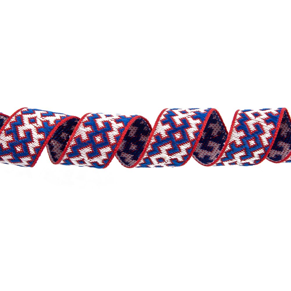 Лента (тесьма) жаккардовая 18.0 мм / 25 метров, Орнамент для северных народов, рис 9692 красный/белый/синий (№5), Gamma С3771