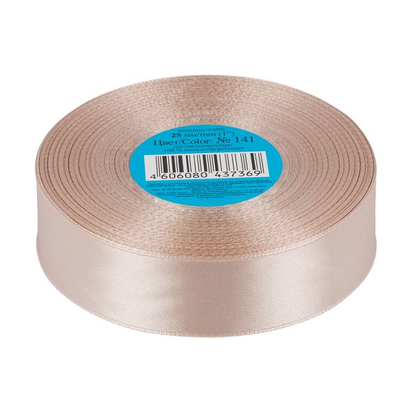 Лента атласная 1-сторонняя 25.0 мм / 33±2 метра, №141 бежевый, в термоплёнке, Gamma